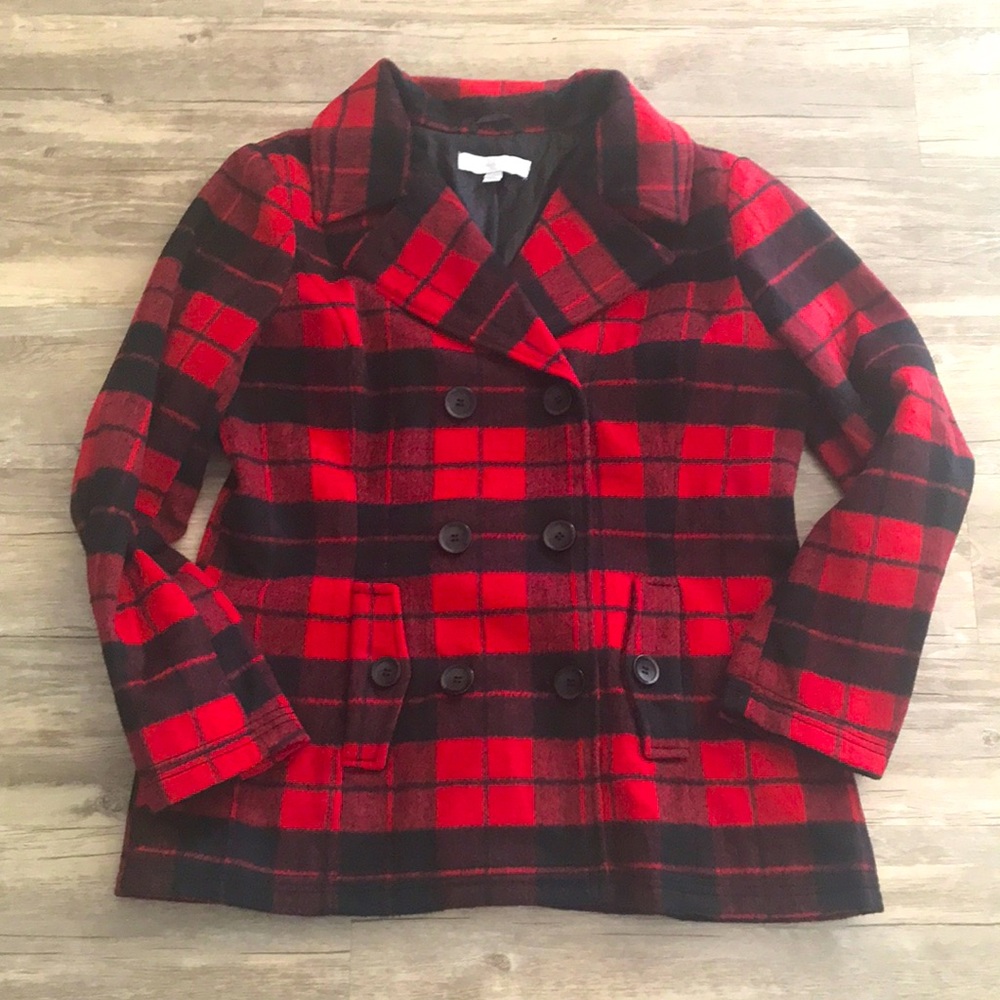 New York & Company Buffalo Plaid Pea Coat Size Large